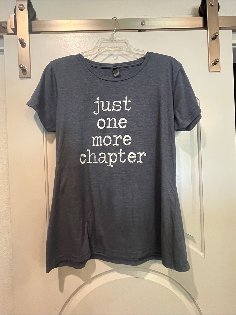 Slate Blue "Just One More Chapter" Graphic Tee. Perfect For The Bibliophile!